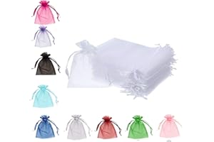 EMSIA Organza Bags 9 x 12 cm Gift Wedding Favour Jewellery Pouches, Small Party Sweet Bags, Sheer Drawstring Pouches Perfect Size for Our Sunflowers Seeds Lavender Bags (White, 9 x 12-50 pcs)