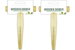 SKYTE® 2x 8" Wooden Measurement Dibber Plant Seed Utensil Planting Durable Natural Wood Garden Dibber Seed Bulb Flower Depth Planting Gauge T Handle Measuring Tool