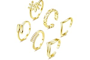 Adramata 6 Pcs Anillos para Pies Rellenos de Oro de 14K Mujer Anillos de Dedo del Pie Abierto de Flores Anillos de Pulgar Ajustables Oro Anillos de Dedo del Pie Joyería de Pie de Playa de Verano