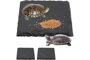 POSYLANE 2 Pcs Tortoise Basking Platform, Reptile Habitat Natural Slate Pad, Rock Plate Feeding Food Bowl Dish for Resting Feeding Bathing Grinding Nail Platform for Turtles Lizards Geckos Snakes (Black)