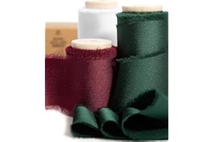 Vitalizart Christmas Silky Satin Ribbon, 1.5'' x 15 Yard with Wooden Spool, Green & White & Burgundy Handmade Fringe Ribbons for Gift Wrapping, Festive Decoration, DIY Craft, Wedding Bridal Bouquet