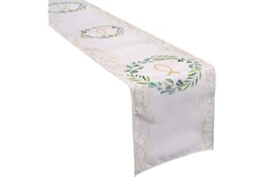 COLOFALLA 270x30cm Tischläufer Taufe Kommunion Konfirmation Jute Tischdeko Tischband Fische Erstkommunion Deko Junge Mädchen Weiß (Goldener Fisch im Kranz)