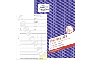 AVERY Zweckform 1733 rachunek dla małych przedsiębiorców (A5, 2 x 40 arkuszy, samokopiujący z kolorową kopertą, bez dowodu VAT, zgodnie z przepisami małych firm) biały/żółty