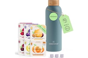 WATERDROP MICRODRINK Waterdrop® Starter Set Steel - 600 ml Stainless Steel Bottle + 18 Water Flavouring Hydration Cubes, Vitamin Infused, Sugar Free Microdrink