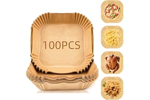 UKOFEW Papier Sulfurisé, LTZGO Accessoires 100 Pièces Papier Cuisson Patisserie carré pour Friteuse à Air, Sulfurise Feuille Liner Antiadhésif Papier four pour Barbecue (16cm)