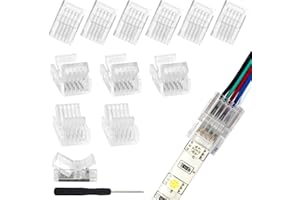 VIPMOON 5 Pin 10mm Solderless LED Strip Connector 12-Pack, LED Connectors for Waterproof/Non-Waterproof SMD 5050 3528 Strips, Strip to Wire Connector with Screwdriver, 0-36V 5A