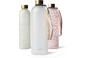 MAMEIDO Botella agua 1,5 litro, Botella motivacional sin BPA, antigoteo, Botella tritan para Colegio, Gym, Oficina (Frosted White Gold)