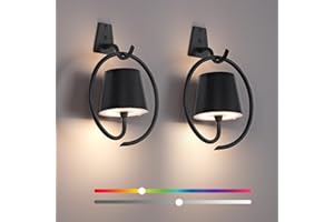 FAITHORSE Battery Operated Wall Lights, 2 Pack RGB Rechargeable Wall Light Indoor Cordless Wall Lamp, Dimmable Wireless LED Wall Lamps IP54 Waterproof Wall Sconce Lights for Bedroom, Living Room(Black)