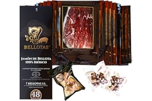 7 BELLOTAS Jambon 100% Ibérique | Fabriqué à partir de Porcs Ibériques Nourris aux glands et Processus de Curation Naturelle | Jamon Pata Negra Iberico Bellota | 48 Mois | En tranches 30 X 100 gr.