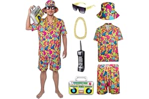 YQVGFBY 80er 90er Jahre Outfit Herren Retro Shirts und Shorts Set, Hip-Hop Strand T-Shirts und Shorts, Jogginganzüge, Badass-Kostüme, Faschingskostüme, Karnevalskostüme