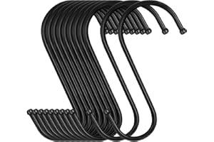 Bolatus Haczyki w kształcie litery S, czarne, 12 cm, duże, metalowe haki w kształcie litery S, do zawieszania, garnków i patelni, roślin, w kuchni, łazience, sypialni, ogrodzie