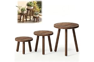 BOFITENG Växtpall av trä i set om 3 stycken, blomställ, trä i 3 storlekar, massivt trä, dekorativ pall, rund, lantställe, växtpall, trä 13 cm (11 tum) höjd