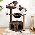 PURRWAY Soft Fur Condo Activity Cat Tree - Jute Rope Scratching Post, Hanging Ball, Hammock, Suitable for Small Cats (Condo 16 x 16 Inch) (Height 38 Inch) (Large) (Brown)(FURR-71)