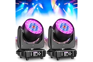 WZYBUTA 2 unidades 19x15W Cabeza Movil LED RGBW DMX Luces Discoteca Beam Wash Zoom Enfoque Efecto de Escenario Luces Profesionales DJ Luces para Navidad Disco Fiesta y Club Nocturno