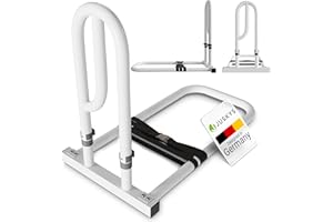 ‎JUSKYS Juskys Aufstehhilfe Bett - Haltegriffe für Senioren - Hilfsmittel höhenverstellbar - Stahl Aufrichthilfe - 2 Gurte - für Betten mit Lattenrost - Weiß