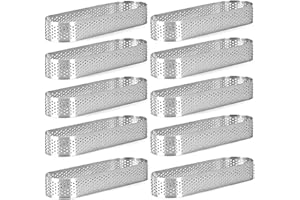 TIAMU Tiam 10 Anillos de Tarta Ovalados, Perforado, Anillo de PasteleríA, Acero Inoxidable, Mousse Anillo Pastelería Moldes para Tartas de, Quiche, Galletas, (13 * 4 * 2cm）