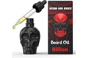Beard and Bones - 60ml Beard Oil for Men | Nut Free | Natural Carrier Oils of Jojoba, Squalane and Sea Buckthorn Oil | Black Glass Skull | Choice of 6 Scents (Billion)
