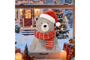 WandSticker4U - Naklejki na okno Boże Narodzenie dla dzieci, samoprzylepne miś (41 x 39 cm), słodka dekoracja okienna, Boże Narodzenie, zwierzęta z czapką bożonarodzeniową, duża, dekoracja