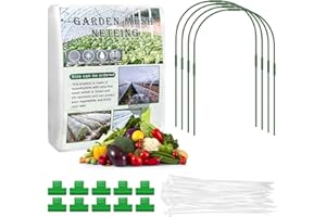 VEGAMALL 5M*2.5M Insect Fine Mesh Netting Barrier Netting Garden Butterfly Protect Vegetables Strawberries Brassica with Flexible Garden Hoops Cloche (8.2 * 16 Ft + Hoops*4)