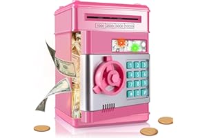 Yellcetoy Money Box for Kids Ages 3-12, Money Bank Piggy Bank for Boys Girls Electronic Password Cash Coin Can Auto Scroll Paper Money ATM Password Money Safe Kids Birthday Xmas Gifts Pink