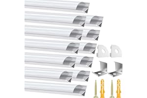 PASUN 12 Pack 3.3ft/1m LED Strip Diffuser, V Shape LED Profile for LED Strip Lights Installation, LED Channel LED Cover Diffuser Track with Complete Mounting Accessories for Easy Installation, Easy to Cut 1