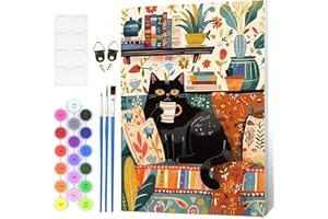 Fumupe Lustige Katze Malen Nach Zahlen Erwachsene mit Rahmen, Malen Nach Zahlen Schwarze Katze, Diy Set Erwachsene mit Pinseln und Acrylfarben Handgemalt Ölgemälde Leinwand für Home Décor, 20x30cm