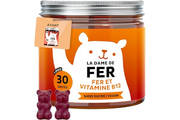La Dame de Fer - Gummies soutenant l'Energie et Vitalité - Minéral avec complexe de vitamines B12, B1, B6, C, D et Iode - 30 pièces (1 mois) - Vegan - Sans sucre - Bears with Benefits
