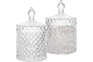 TULEBOLIAN Lot de 2 pots à facettes en cristal de diamant avec couvercle en cristal, pot à sucre en verre transparent, organiseur de collations pour salon, chambre, cuisine, salle de bain