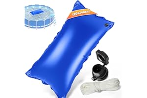 Biigdan XXL Poolkissen Winter Rechteckig 120 x 240CM,Luftkissen Pool Beständig Frost Chlor für runde & rechteckige Schwimmbecken,Pool Kissen mit Boston Doppel-Aufblasventil, Seil, Reparaturset (blau)