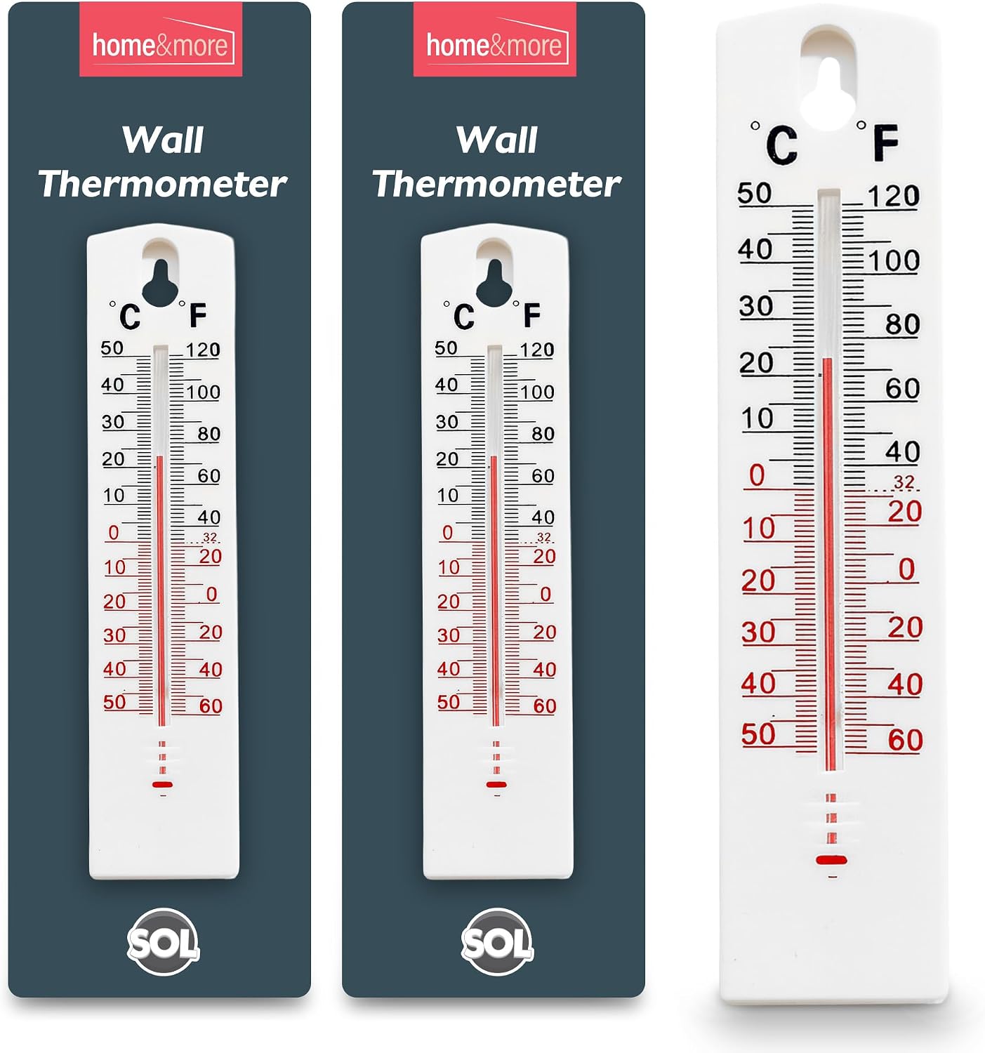 SOL 2pk Room Thermometer Indoor and Outdoor Wall Thermometer Temperature Gauge for Home Garden Greenhouse Shed Clear Scale Easy Read Wall Mount Durable Plastic Household Monitoring