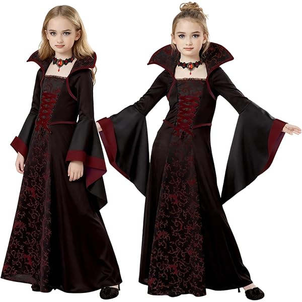 Robe Médiévale Gothique Pour Fille - Imprimé Tacheté Sang - Sans Bretelles Trapèze - Carnaval, Halloween, Cosplay
