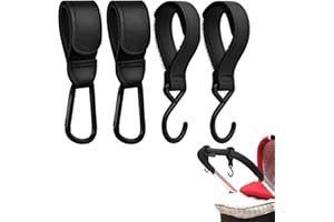 Zsanhua 4 Pcs Leather Pram Hook Clips, Heavy Duty Stroller Hook Clips Baby Bag Clips, Buggy Clips Pushchair Clips for Mommy Diaper Bag, Pushchair, Shopping Grocery, Backpack (Brown)