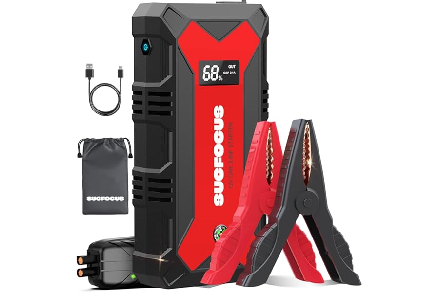 Jump Starter Power Pack, 4000A Car Battery Booster Jump Starter (for 9.0L Gas or 8.5L Diesel Engine), Car Jumper Starter Power Bank with Jump Leads, LED Light/USB QC3.0 (Red)