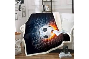Homemissing 3D Sport Fußball Kuscheldecke Fußball Wohndecke Für Kinder Teenager Jungen Sport Themanspiele Decke 130x150cm Luxus EIS und Feuer Fußball Schlafzimmer Dekor