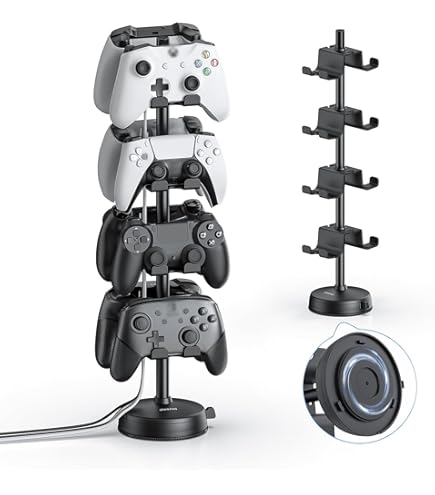 Controllerhouder en hoofdtelefoon voor bureau met 4 niveaus, gaming- afstandsbediening met kabelorganizer, universele houder voor hoofdtelefoon en opslag van de controller met 8 haken Controllerhouder en hoofdtelefoon voor bureau met 4 niveaus, gaming- afstandsbediening met kabelorganizer, universele houder voor hoofdtelefoon en opslag van de controller met 8 haken