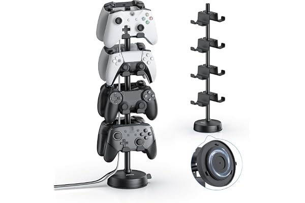 doenci Porte Manette 4 Couches pour 8 PS5 PS4 Switch Pro Xbox One, Support Casque et Support Manette de Jeu avec Base Ventouse, Stockage Manette Bureau pour Manette et Casque Gamer, Accessoire Gaming