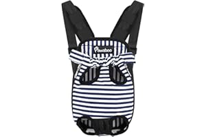 Pawaboo Zaino da trasporto per cane e gatto, per animali domestici, morbido e confortevole, taglia regolabile, grande capacità, borsa per il seno, blu e bianco, M