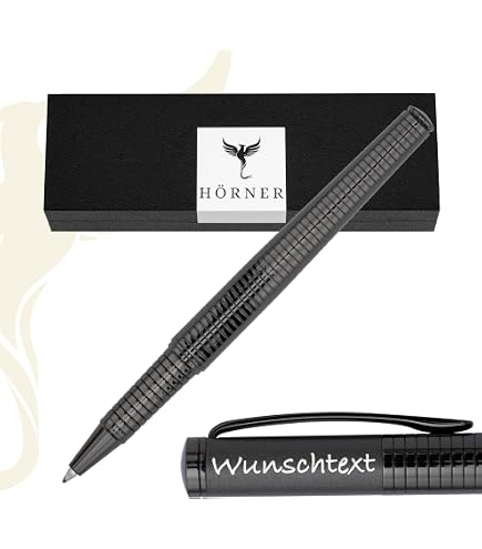 Hörner Levio L - Penna Roller Di Lusso Con Incisione, Made In Germany, Corpo In Metallo, Ricaricabile, Tratto M 0.7 Mm, Inchiostro Blu - Eleganza E Qualità
