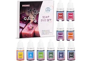 DYESMEE Seifenfarbe Set 10 Farben, Hautsichere Flüssige Seifenfarbe für die Seifenherstellung, Seifenfarben in Lebensmittelqualität für DIY Badebomben, Handgemachte Seifen, Schleim, Ton, Kunsthandwerk