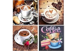 DCIDBEI Lot de 4 Peintures Diamant 30x30 cm Broderie Diamant Cafe Café Canevas Diamant kit Cafe Peinture Numero Adulte DIY Perle a Coller Diamant Enfant Pour Décoration Diamond Painting Cuisine