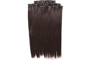 Prettyland 7-teilg SET Statik-frei Clip-In 50cm glatt lang-Haar strähnen Haarteil Haarverlängerung Schwarz-braun BK04