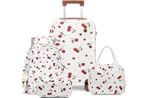 Sea choice Valise Enfants 4 Pièces Bagage à Main Polycarbonate Rigide à Sac à Dos Cabine Trolley avec 4 Roues Pivotante à 360° Bagages pour Garçon Fille, 53x34x21cm