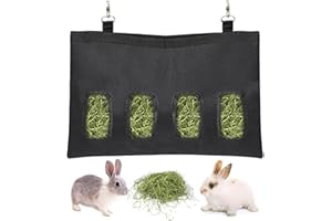 TUSERXLN Rabbit Hanging Hay Feeder Bag, Guinea Pigs Hanging Hay Feeder Storage, Black Hanging Feeding Hay for Small Animal Bunny Chinchilla Hamster
