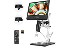 JOYALENS JL249M 10.1" 3 Lens LCD Digital Microscope, 1080P Soldering Microscope for Adult, Boom Arm Stand, Coin Microscope for Error Coins with Light, Biological Microscope, Capture/Video, 32G Card