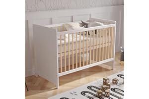 Love For Sleep Tokyo Lit Bébé Évolutif 120x60 cm en Bois de Pin Blanc – Transformable avec Barrière de Sécurité, pour Fille ou Garçon
