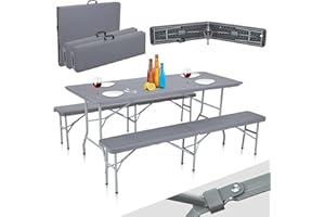 Strattore Beer Tent Set Made of Plastic, 2 x Beer Bench, Folding Table, Marquee Set, Beer Tent Set, Folding Garden Set in Dark Grey