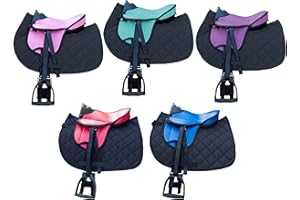 Brama West Kinder Shetty Sattel Set „My Little Pony“ | Sattel für Shetty Pony Holzpferd | mit Satteldecke, Sattelgurt, Steigbügel & Steigbügelriemen (Sattel Türkis; Decke Schwarz)