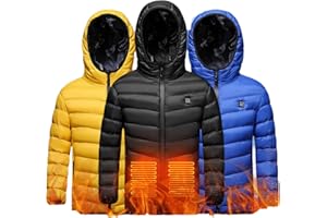 BATTNOT Elektrisch Beheizte Jacke für Kinder, Beheizte Weste Kinder Weste Mantel USB Elektrische Lange Ärmel Heizung Kapuzenjacken Warm Winter Thermobekleidung füR Outdoor Camping Wanderung Wärmejacke