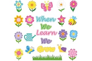 BeYumi 64Pcs Growing Up Flowers Paper Cutouts for Kids Colorful Floral DIY Bulletin Board Decoration Spring Summer School Classroom Blackboard Trim Cutout Set Garden Wall Decor Birthday Party Supplies