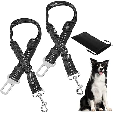 2 Ceintures De Sécurité Pour Chien ElloLife - Harnais Auto Réglable 50-90cm Nylon Noir